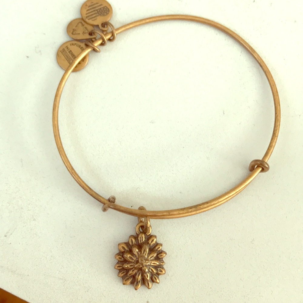 Gold Alex & Ani flower charm  Bangle